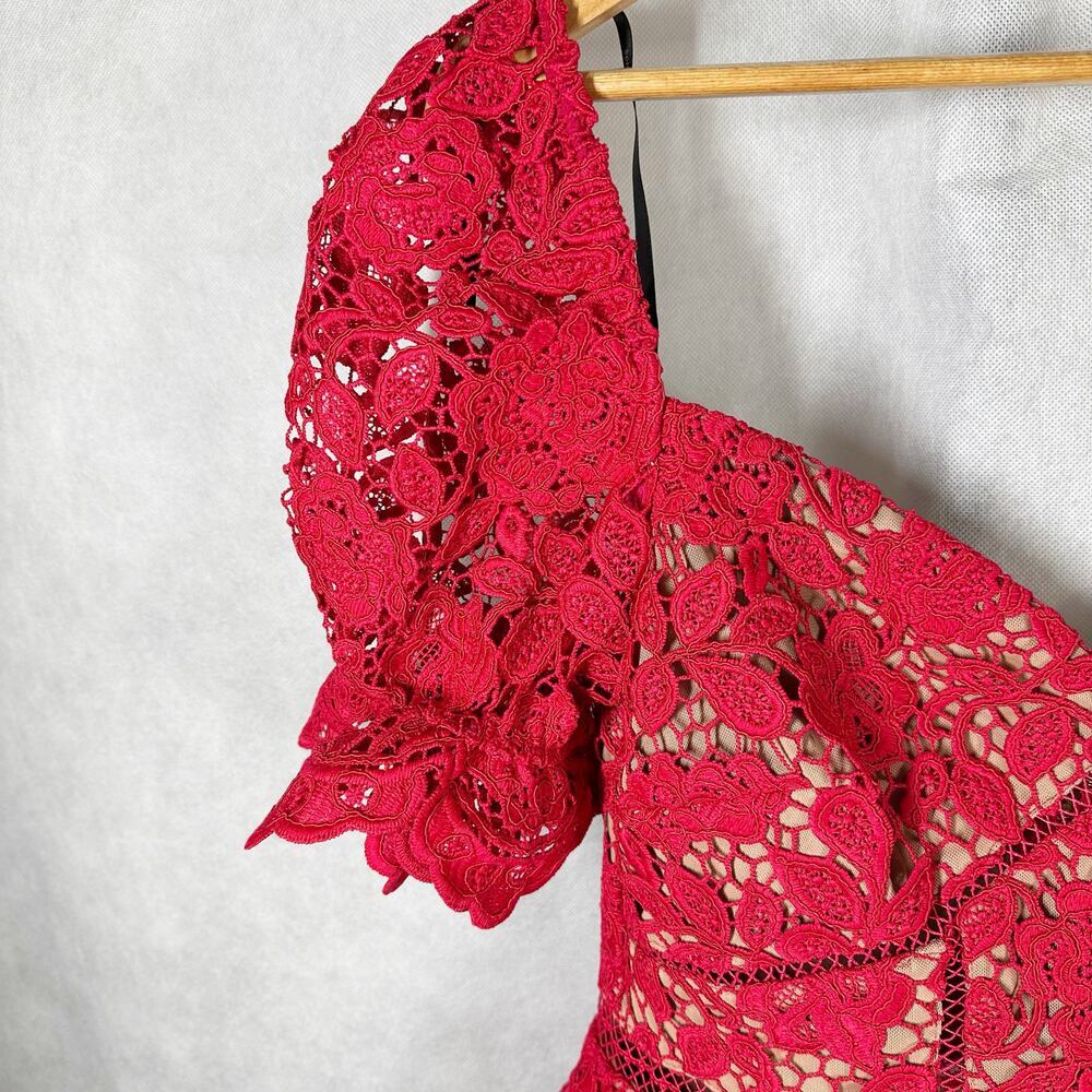 Self-Portrait Red Lace Tiered Mini Dress - Picture 5 of 12